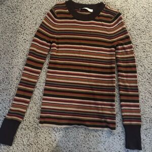 Striped Multicolor Women's long sleeve joie- brown green beige red